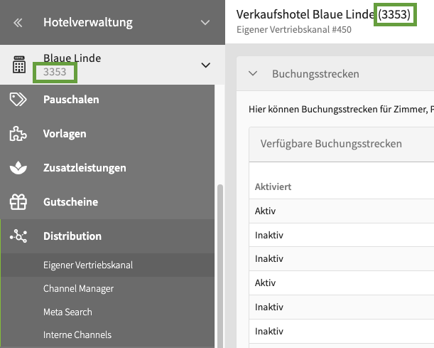 Screenshot, der zeigt, wo die vioma CST7-Hotel-ID zu finden ist.